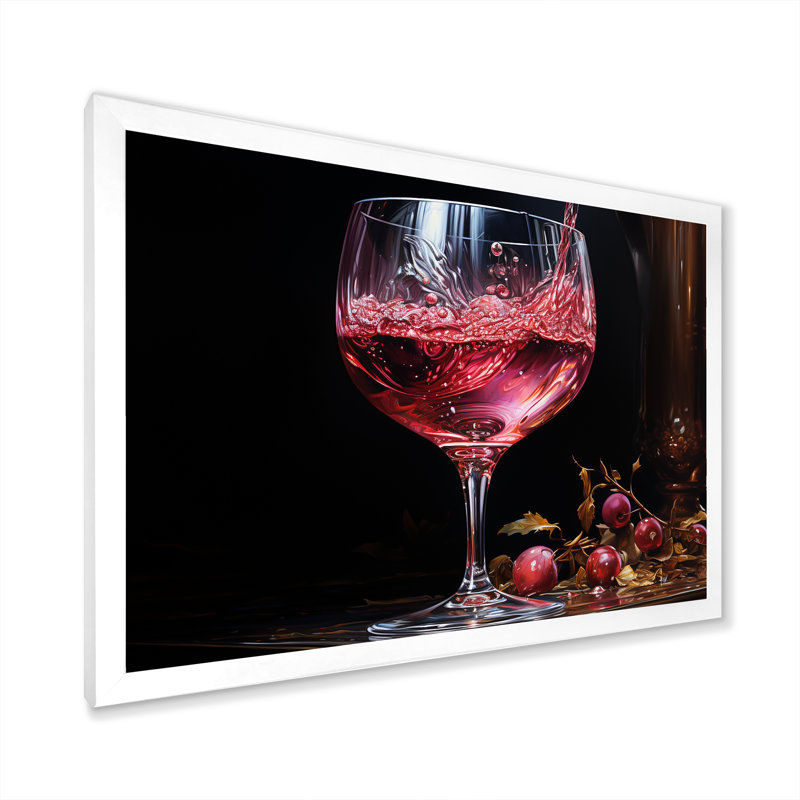 Vin rouge rubis radiant avec lueur réfléchissante - art mural vin, Cadre de coin blanc fermé, H 16 po x l 32 po x P 1 po