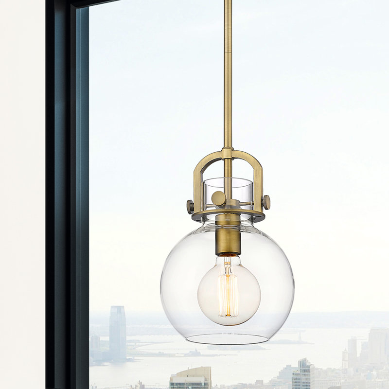 Luminaire suspendu à 1 tige Sligo, Laiton brossé, Clair, H 11,25 po x l 8 po x P 8 po
