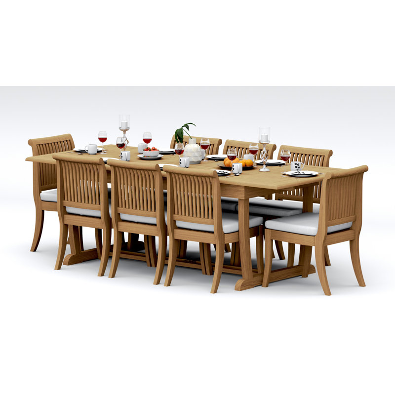 11 Pcs Grade-A Teak Wood Dining Set: 94" Double Extension Mas Rectangle Trestle Leg  Table And 10 Giva Armless Chairs #11GV2100