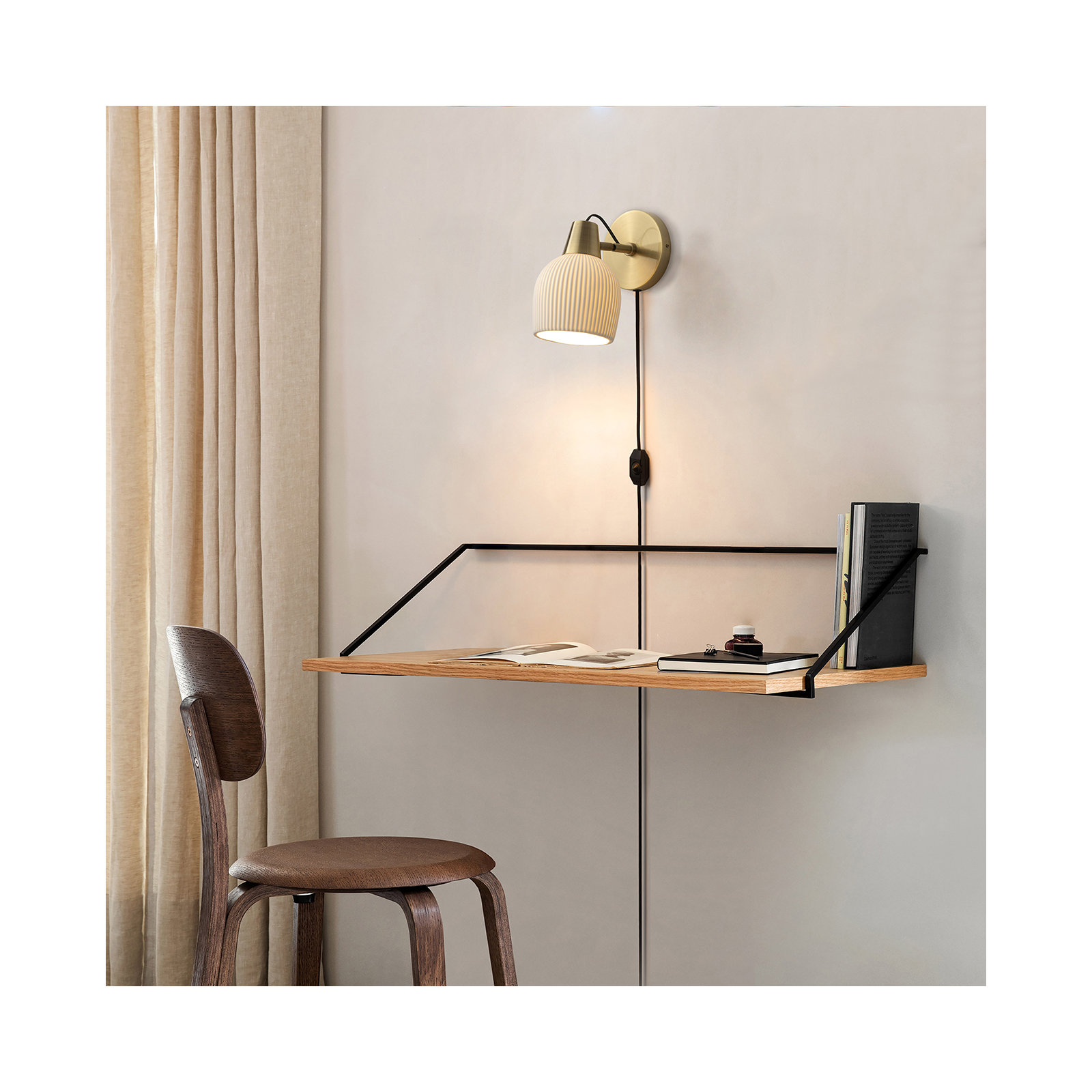Petaluma Bone Porcelain Plug-In Wall Sconce with Dimmer – Handcrafted Translucent Porcelain Shade, Warm Ambient Glow, Easy Installation, LED Compatible, Smart-Switch Ready Mid-Century Modern Wall Lighting