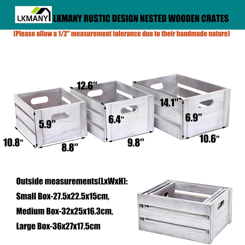 Storage Crates 3 Pcs Wooden Crates Decorative Boxes