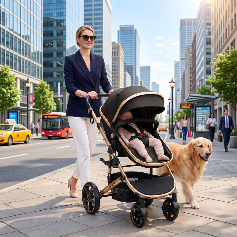 Convertible Baby Stroller for Travel, Folding High Landscape Infant Carriage,Black, Black