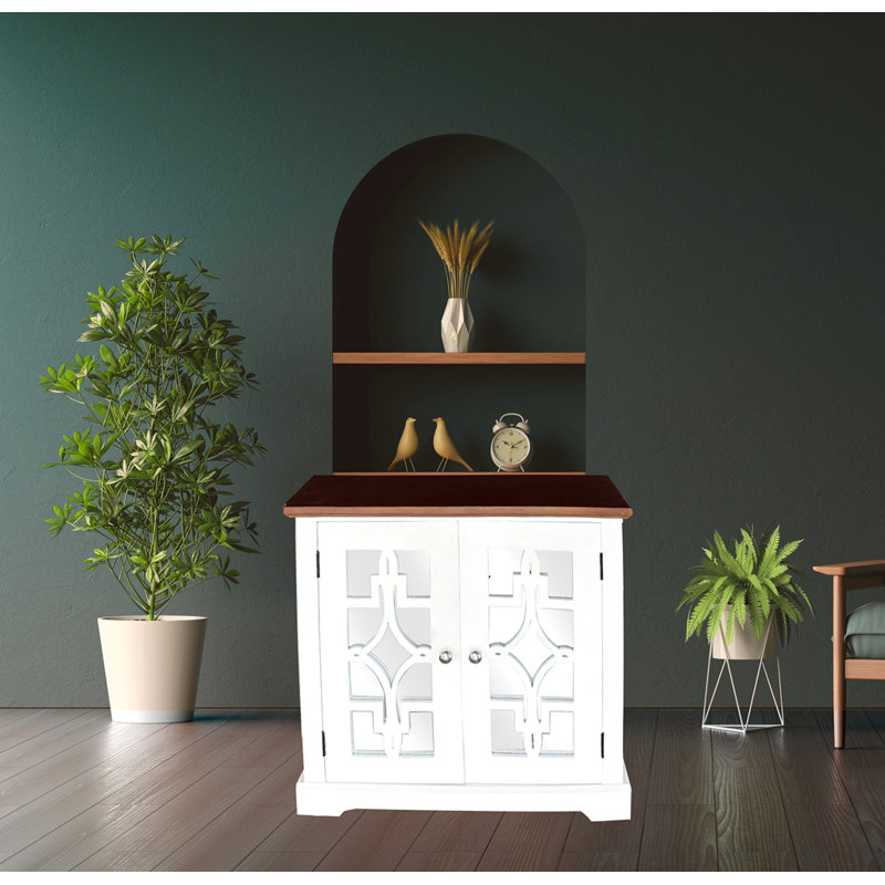Armoire décorative en bois massif avec porte miroir et tablette
