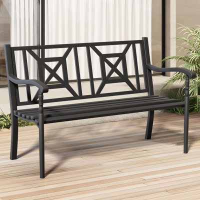 50.5'' L Outdoor Bench, Rustproof Metal Garden Bench with Ergonomic Backrest&Armrests