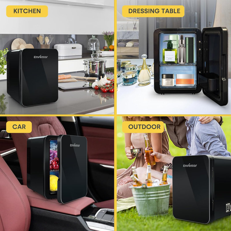 0.14 Cubic Feet Portable Countertop Mini Fridge With Cooling And Warming Modes White, Black
