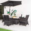 Ensemble repas pour 4 personnes en osier avec table rectangulaire, coussins inclus