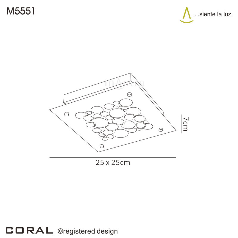 Glass LED Flush Mount, 7cm H x 25cm W x 25cm D