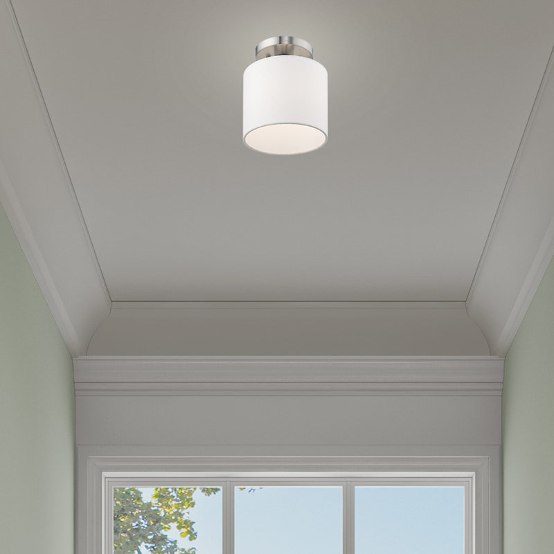 Carita Fabric Semi Flush Mount, 8.5" H x 7" W x 7" D, Brushed Nickel