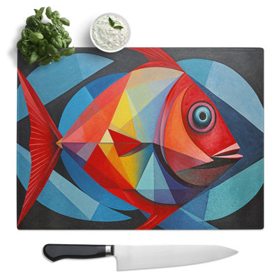 Fish Geometric No.3  Glass Chopping Board