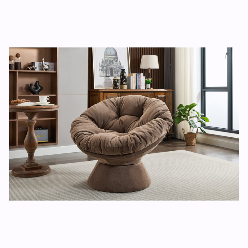 Renasha 37'' Wide Swivel Barrel Chair,Accent chair,Reading chair with tufted back  , Brown Chenille