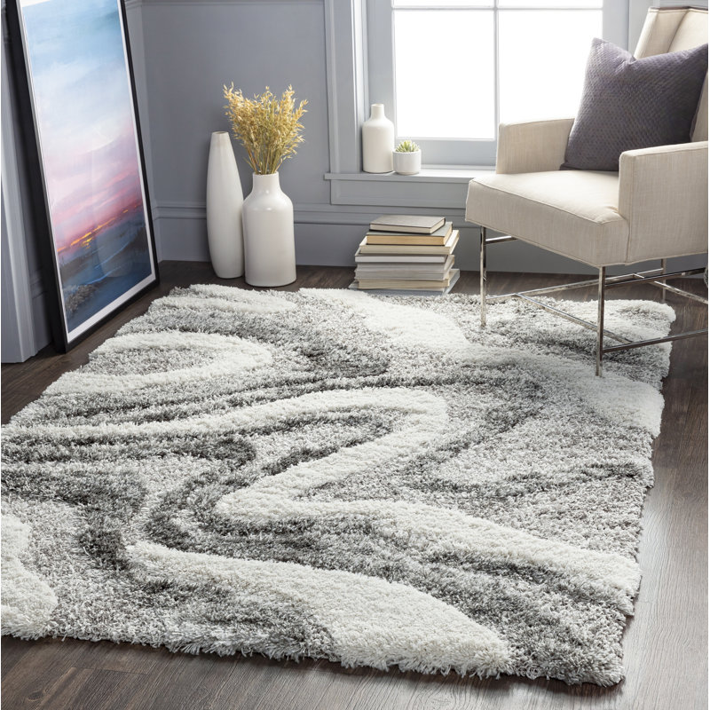 Dittman Machine Woven Abstract Gray Area Rug, Rectangle 5'3" x 7'