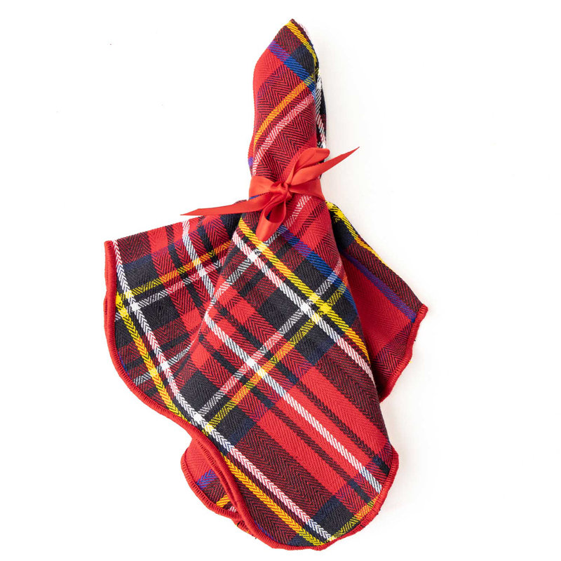 Serviette de table festonnée écossaise rouge