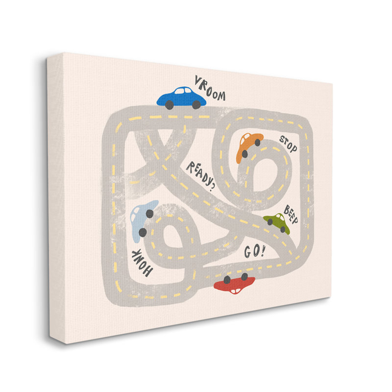 Caricature d'enfant, carte de route amusante, rues ludiques, H 24 po x l 30 po, Toile tendue