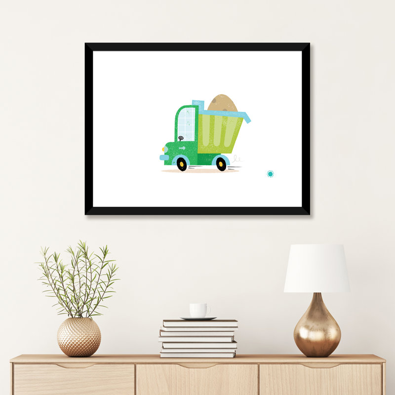 Dumper Truck - impression d'art graphique, H 24 po x l 32 po x P 1 po, Papier encadré noir, Blanc