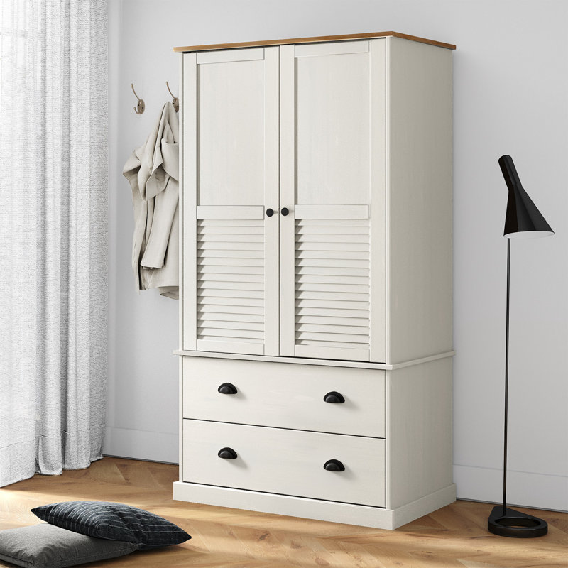 Wardrobe "VIGO" 90x55x170 cm Solid Wood Pine, White/Brown