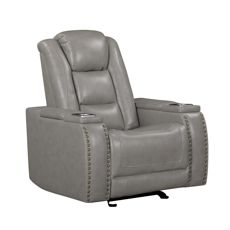 Paylor Leather Upholstery Power Glider Recliner In Gray, Power - Touch Panel, P2