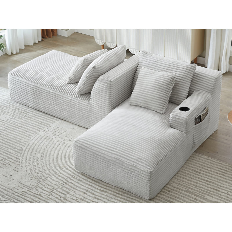 Chaise longue double en velours côtelé, Gris clair