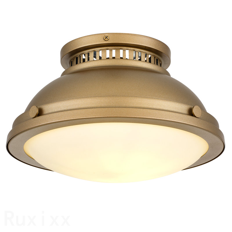 1-Light 11-In Polished Brass Flush Mount, Brushed Brass, 6.5" H x 11" W x 11" D
