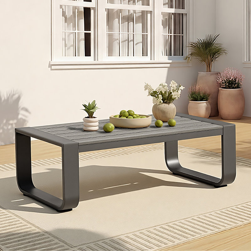 Table basse de patio en aluminium, Dark Grey, Gris clair