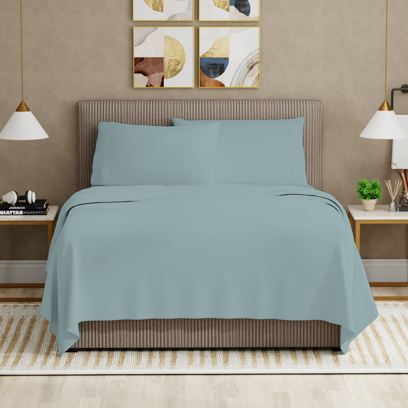 Ensemble de draps en microfibre ultra-doux et infroissable, Ensemble de draps pour grand lit avec 2 taies d'or