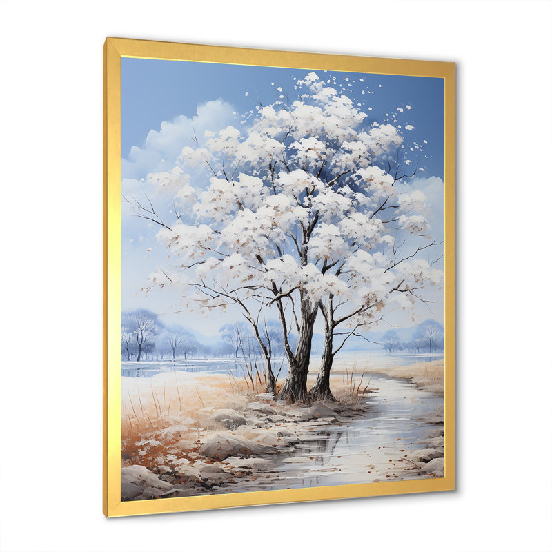 «White Maple Trees Landscape» sur toile, Cadre photo doré simple, H 32 po x l 24 po x P 1 po