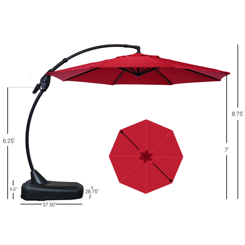Parasol excentré en aluminium pour porte-à-faux Furio, Rouge, 130" W x 130" D