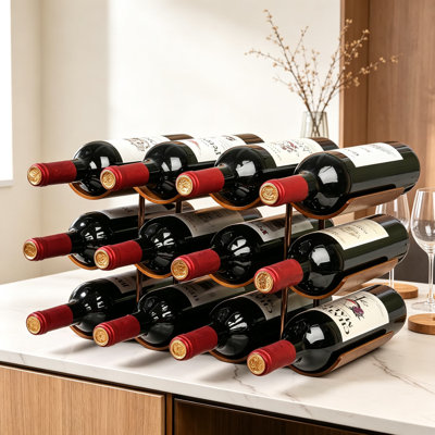 Countertop Wine Rack Freestanding Wine Bottle Holder Stand, Three Tier Wooden Wine Storage Rack, Wavy Wine Organizer for Cabinet Pantry Home Kitchen B