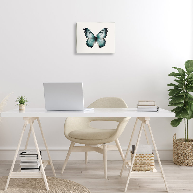Art mural papillon bleu sarcelle symétrique par Elizabeth Medley