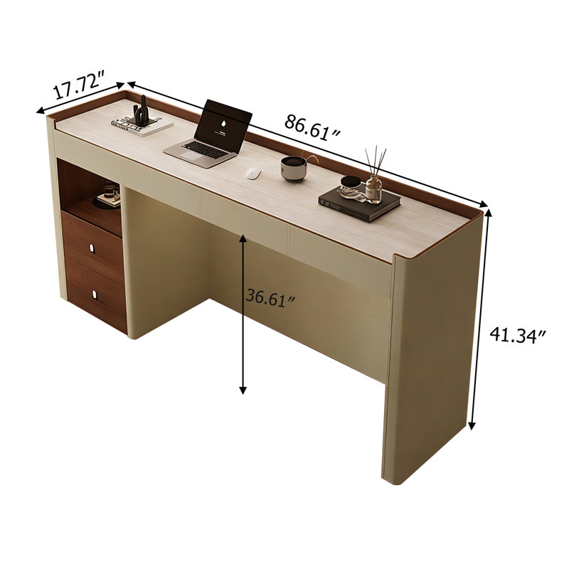 Bar de salon 86,61 "de style français rétro avec comptoir en pierre frittée et bordure en cuir beige