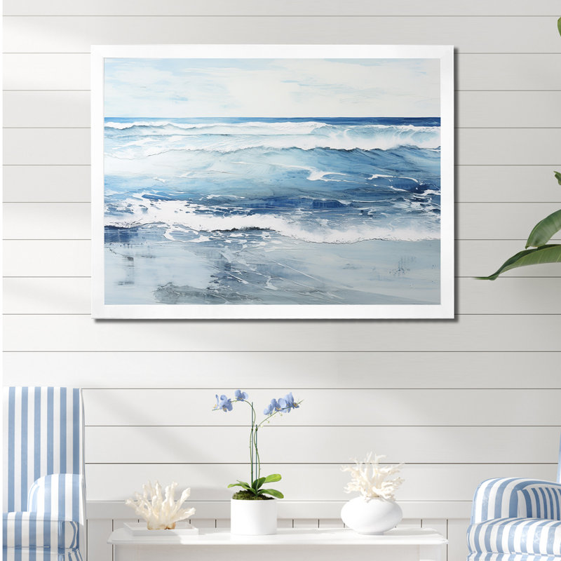 Doux couleur douce, vague de plage - art mural plage côtière, Cadre blanc, H 34 po x l 44 po x P 1,5 po