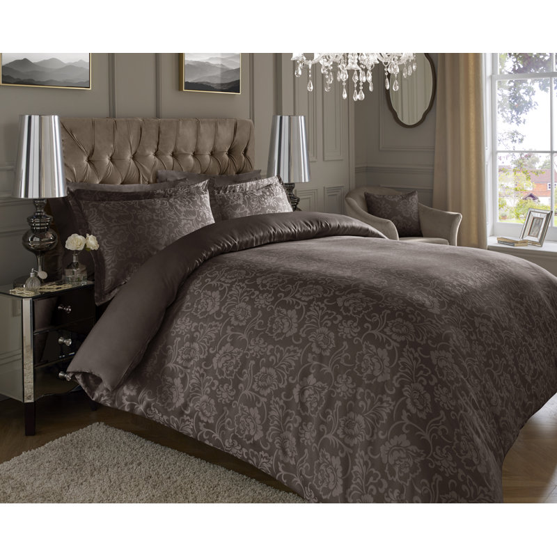 Lyon Cotton Blend Floral Duvet Cover Set with Pillowcases, Brown, Double - 2 Standard Pillowcases