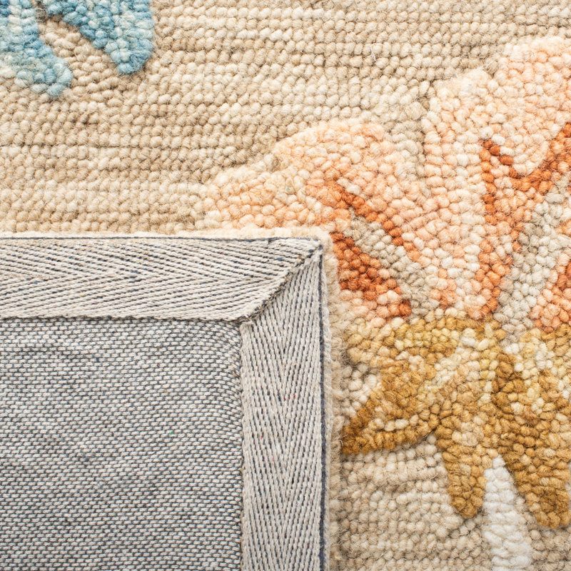 Tapis beige / bleu en laine touffeté à la main Camron, Carré 6 pi