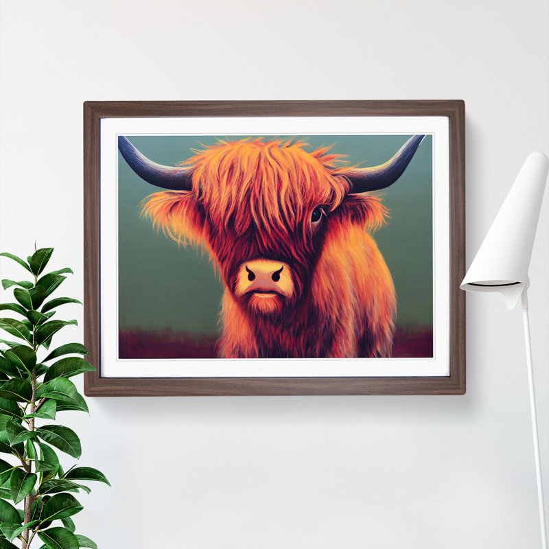 Portrait Of A Highland Cow - Single Picture Frame Print, Walnut, 34cm H x 46cm W x 2cm D