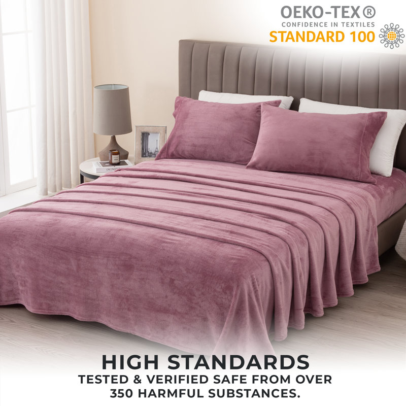 Queen Rose Velvet Plush Microfiber Deep Pocket Sheet Set