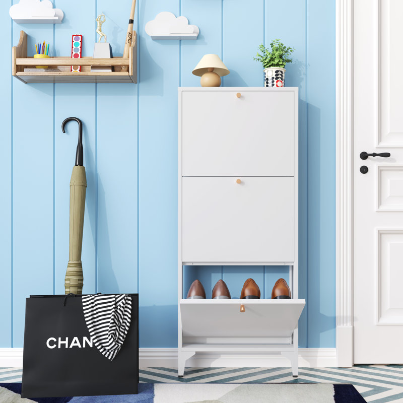 Shoe Storage Cabinet For Entryway With 2 Flip Drawers, Freestanding Shoe Organizer With Legs,farmhouse Narrow Shoe Storage Cabinet For Entryway, Foyer,living Room