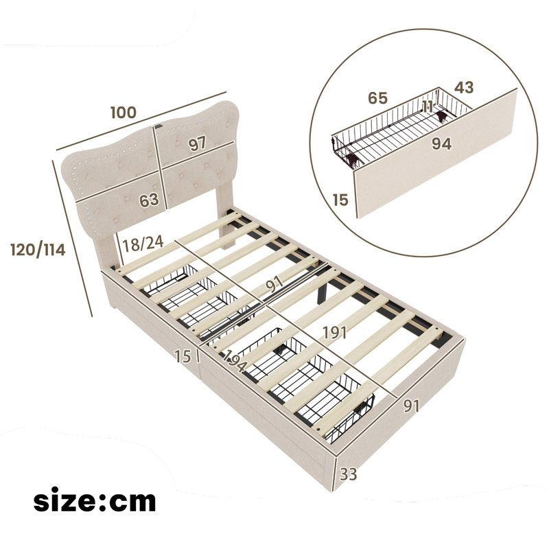 Upholstered Storage Bed, Beige