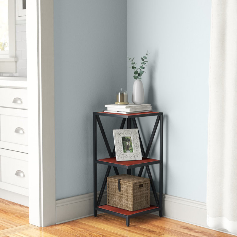 Ariyana Corner Bookcase, (4 Shelves) 53.5" H x 13" W x 13" D, Cherry/Black