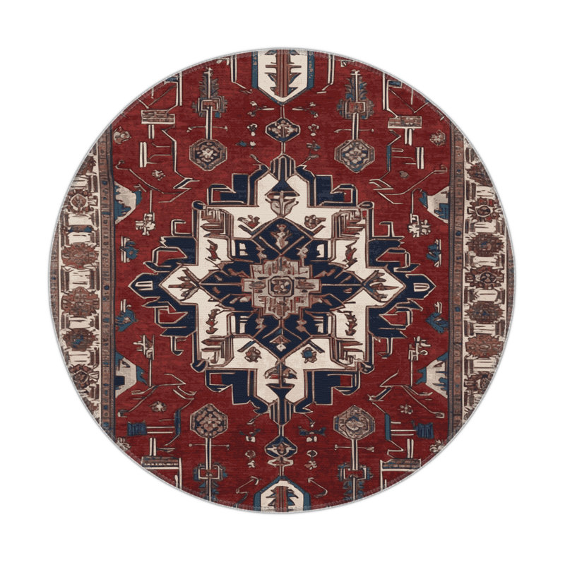 Persian Black Indoor and Outdoor Area Rug, Round 5'