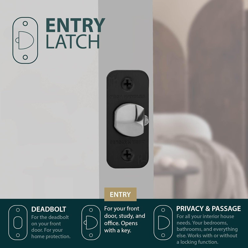 Mega Handles 2-Way Adjustable Entry Round Door Latch | Universal for Half Moon Spindles, Strike Included, Left & Right-Handed Compatibility