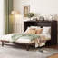 Grand lit escamotable, armoire en bois de pin avec décoration en rotin et tiroir de rangement-1355440354