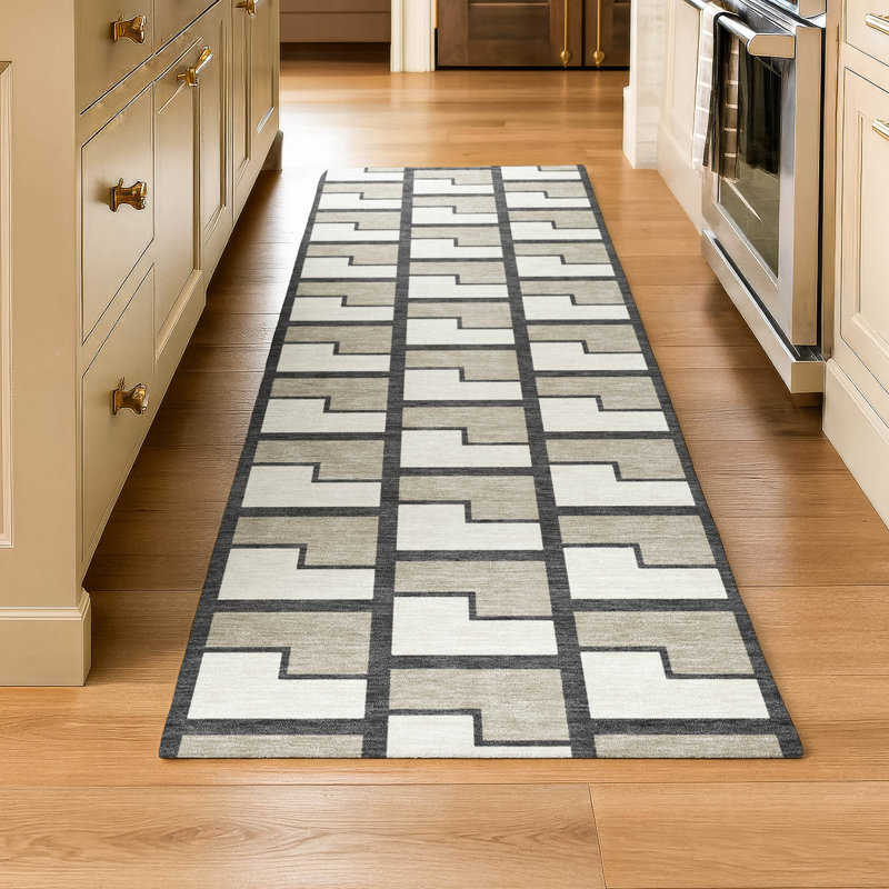 Premium Machine Washable Mayfield AMF2416 Geometric Rug, 2'3" x 7'6" Runner, Ivory