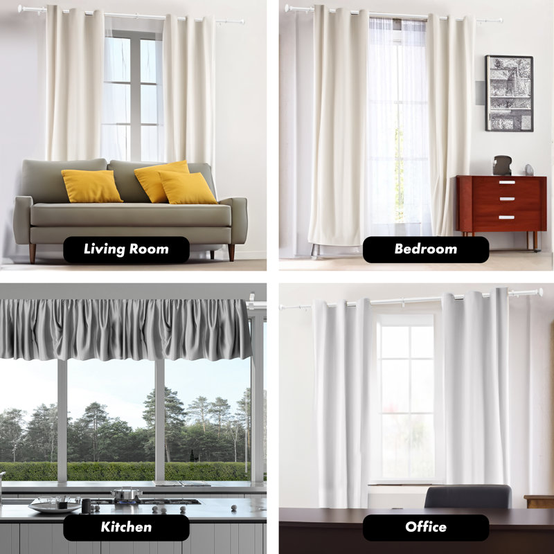 Tringle à rideau simple de 1 po de diamètre Aricel Meriville Prima, réglable, 36" – 72", Blanc lustré