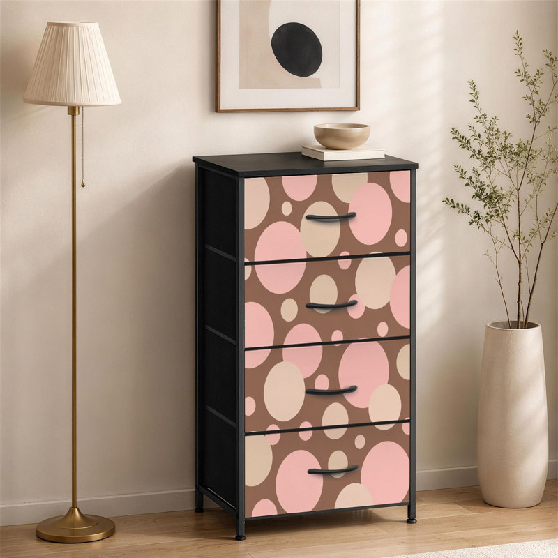4-Drawer Dresser for Bedroom Abstract Soft Pink Beige Circles Brown Polka Dot Small Tall Clothes Dresser for Closet Organizers with Chest of Drawers Fabric Storage Bins Dressers