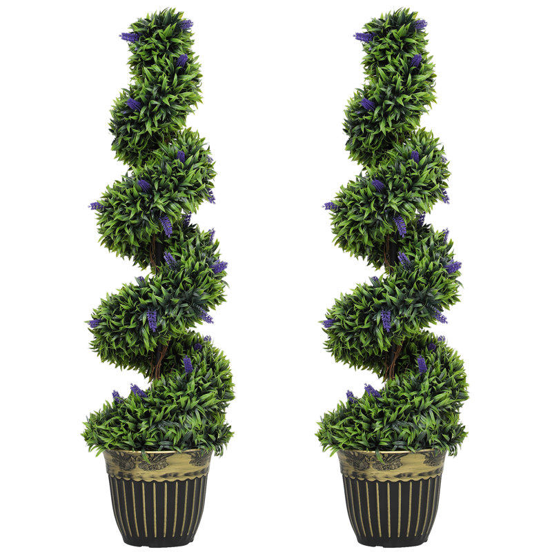 HOMCOM Decorative Artificial Plants Boxwood Spiral Topiary Set of 2 115cm