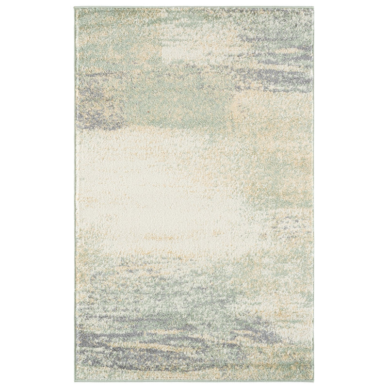 Tapis à motif abstrait Algonquin Performance, Ivory/Green, Rectangulaire 3 pi x 5 pi