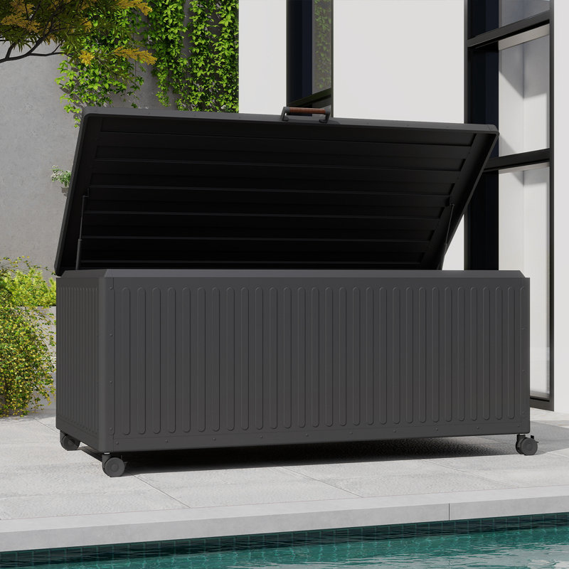 Grand coffre de terrasse en métal avec roulettes 281 gallons, 281, H 31 po x l 71,8 po x P 35,2 po, Gris anthracite