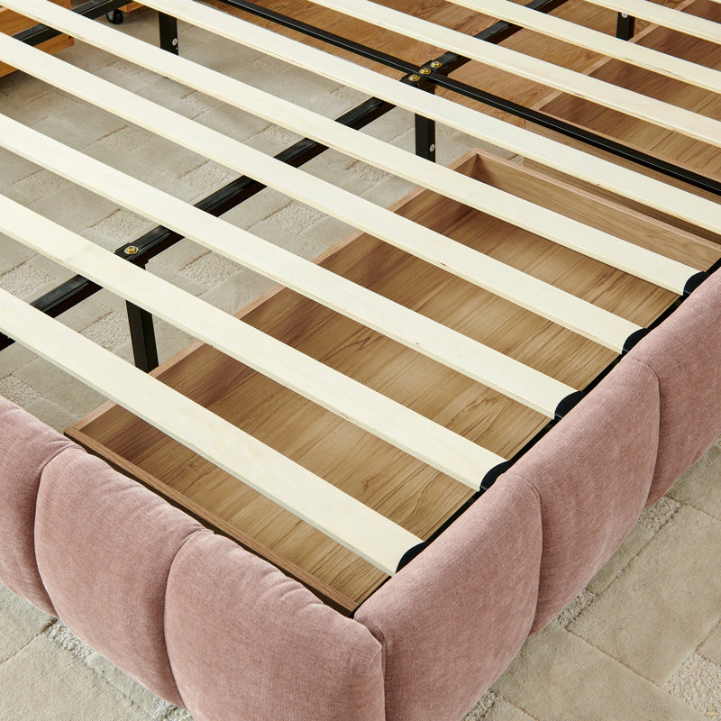 King Size Upholstered Bed ,Comfortable Upholstered Bed Frame, Chenille Fabric, King, Pink