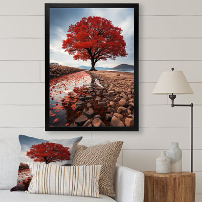 Reproduction d'art sur toile, arbres monochromes rouges et gris «Solitude I»