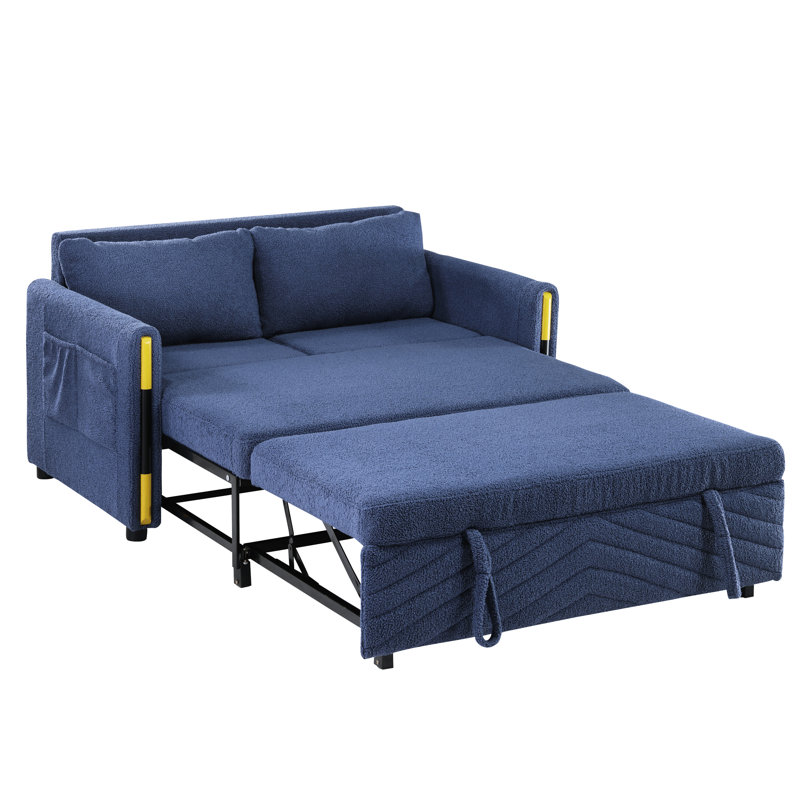 Comfortable Navy Velvet Sleeper - Extendable Function Soft Extra Leg Room & Side Storage Pockets