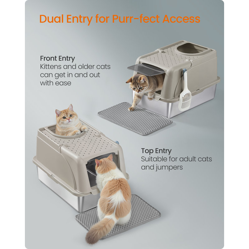 Stainless Steel Enclosed Litter Box, Beige